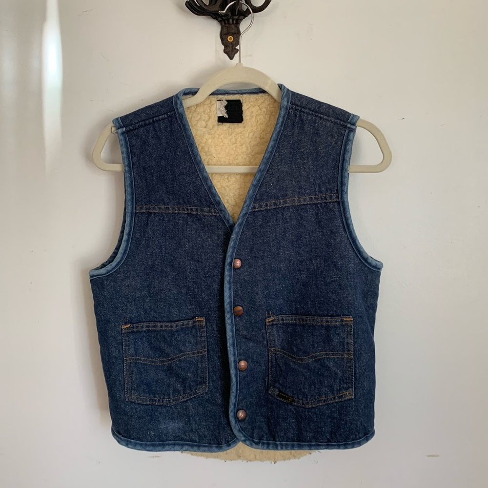 Vintage Sears Roebuck Denim Sherpa Western Jacket Vest 70s